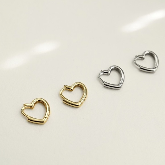 Minimal Heart Hoop Earrings | Gold Plated Sterling Silver - Picture 2 of 7